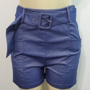 High Waist Blue Shorts with Relaxed Fit